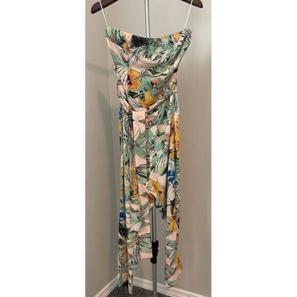 Strapless Multicolor‎ Tropical Print Belted Crop Jumpsuit Resort Sz S Bear Dance